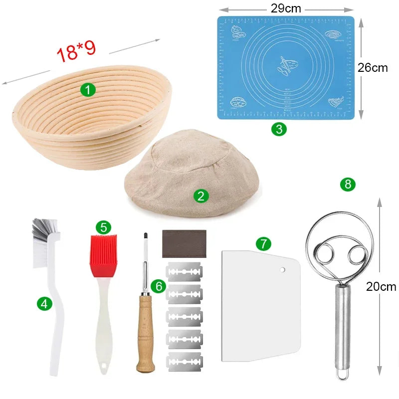 Sourdough Baking Banneton & Tools Set (8 Pcs)