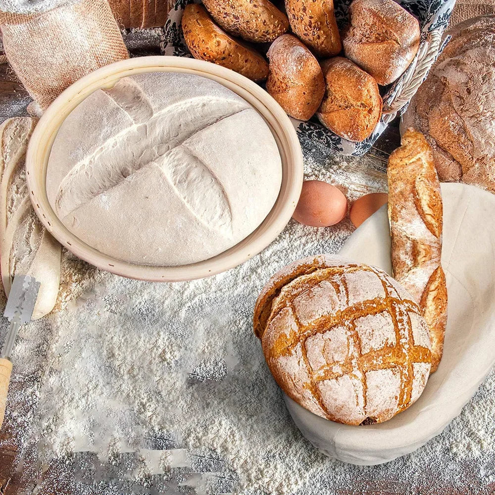 Sourdough in Banneton and baked bread 